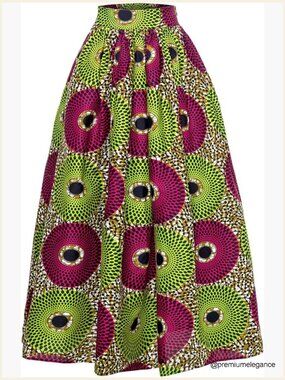 Ankara Print Maxi Skirt Dashiki Floor Length Elastic Waist Skirt